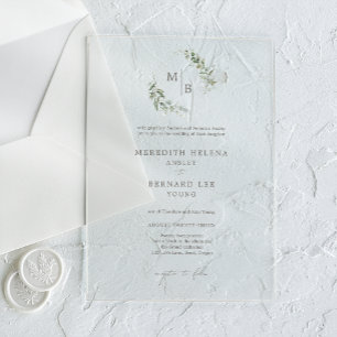 Invitaciones Acrílicas Boda de monograma botánico elegante formal