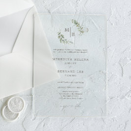 Invitaciones Acrílicas Boda de Monograma Botánico Formal Elegante