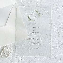 Invitaciones Acrílicas Boda de Monograma Botánico Simple Elegante