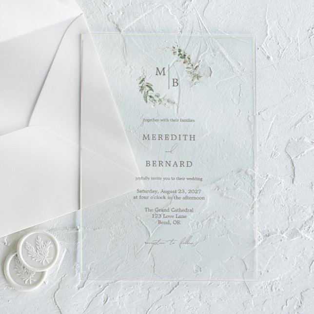 Invitaciones Acrílicas Boda de Monograma Botánico Simple Elegante (Subido por el creador)