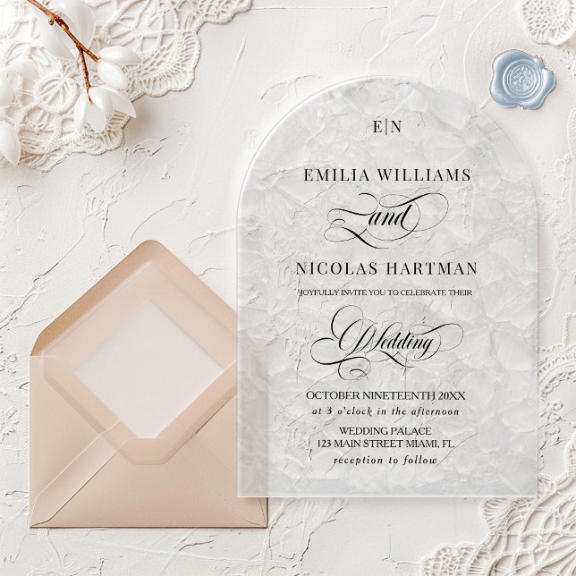 Invitaciones Acrílicas Boda de monograma caligrafía (Subido por el creador)