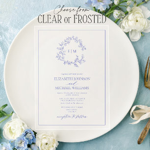 Invitaciones Acrílicas Boda de Monograma con Cresta de Hoja de Vinca Mode