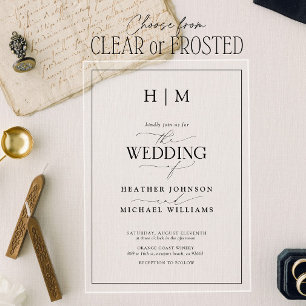 Invitaciones Acrílicas Boda de Monograma de Caligrafía Formal en Blanco y