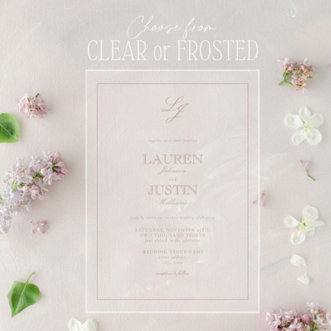 Invitaciones Acrílicas Boda de monograma de caligrafía Rosa con polvo clá (Subido por el creador)