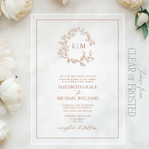 Invitaciones Acrílicas Boda de Monograma de Cresta de Terracota Formal co