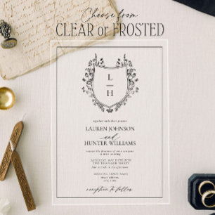 Invitaciones Acrílicas Boda de monograma de flor silvestre negra clásico