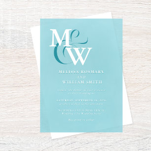 Invitaciones Acrílicas Boda de monograma de vidrio marino moderno