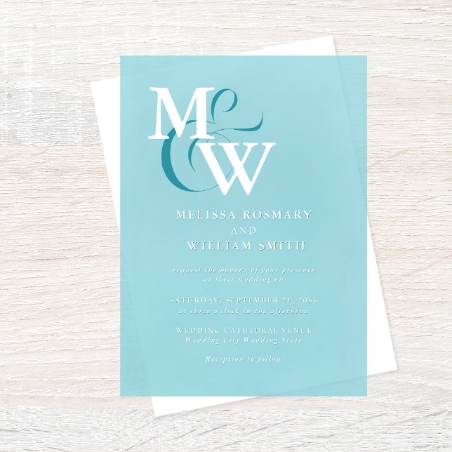 Invitaciones Acrílicas Boda de monograma de vidrio marino moderno (Subido por el creador)