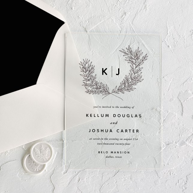 Invitaciones Acrílicas Boda de monograma distinguido (Distinguished Monogram Wedding Acrylic Invitations)