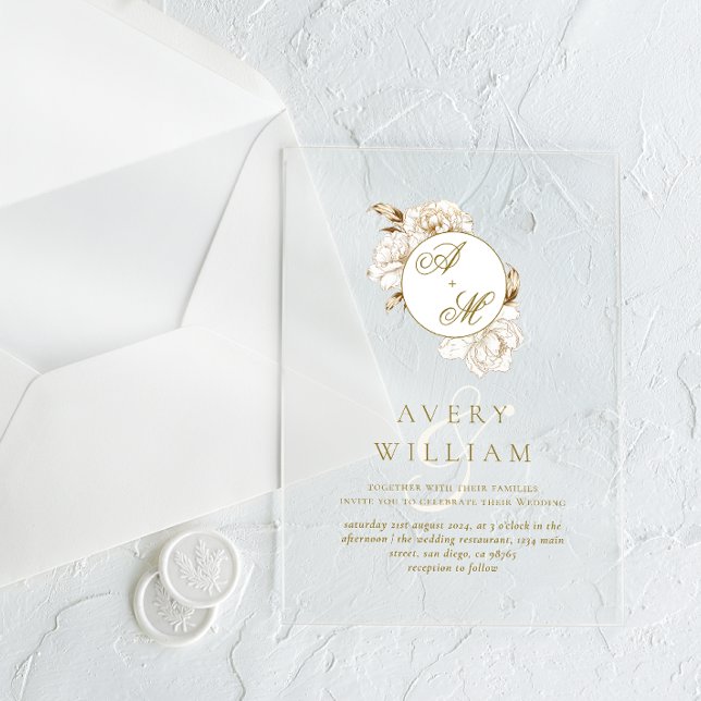 Invitaciones Acrílicas Boda de Monograma dorado blanco (Subido por el creador)