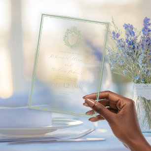 Invitaciones Acrílicas Boda de monograma elegante con cresta de color bla