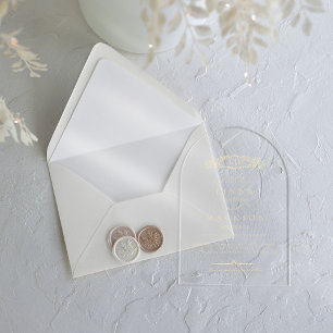 Invitaciones Acrílicas Boda de monograma escudo botánico elegante y de Mo