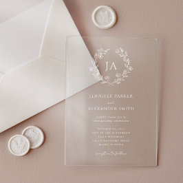 Invitaciones Acrílicas Boda de Monograma Floral