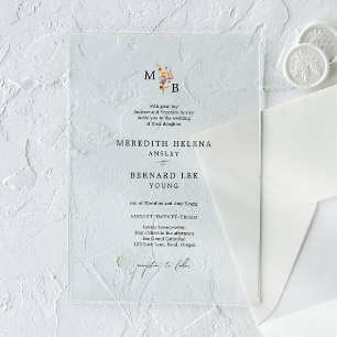 Invitaciones Acrílicas Boda de monograma floral de color formal