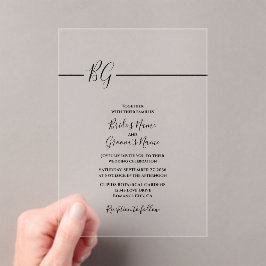 Invitaciones Acrílicas Boda de monograma Minimalista blanco y negro