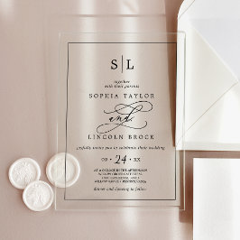 Invitaciones Acrílicas Boda de monograma Minimalista de caligrafía románt