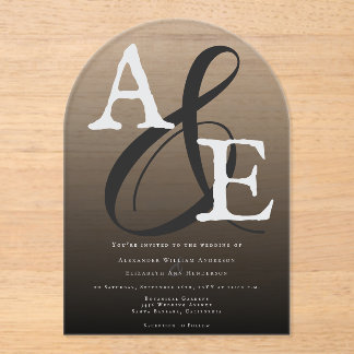 Invitaciones Acrílicas Boda de monograma Minimalista negro