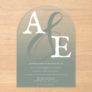 Invitaciones Acrílicas Boda de Monograma Minimalista verde sabio