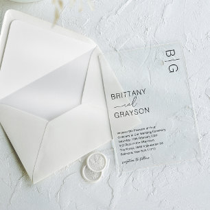 Invitaciones Acrílicas Boda de Monograma Negro Moderno