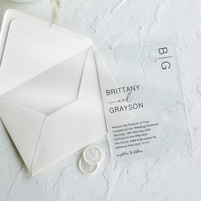 Invitaciones Acrílicas Boda de monograma negro moderno (Subido por el creador)