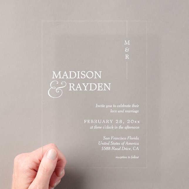 Invitaciones Acrílicas Boda de Monograma Simple Moderno (Insitu (portátil))