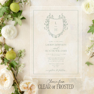 Invitaciones Acrílicas Boda de monograma verde clásico