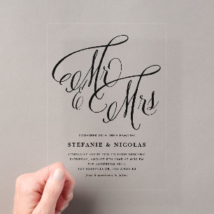 Invitaciones Acrílicas Boda de Mr. y Mrs. Rústica Caligrafía