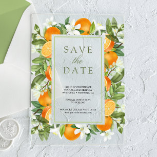 Invitaciones Acrílicas Boda de Naranja de Cítricos Tangerina Guardar la f