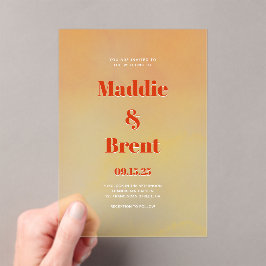 Invitaciones Acrílicas Boda de Naranja de degradado moderno brillante y n