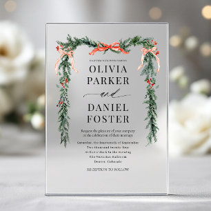 Invitaciones Acrílicas Boda de Navidad Acuarela Arco Rojo Invierno Boda