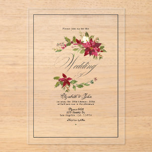 Invitaciones Acrílicas Boda de Navidad con Corona de Acebo Atemporal