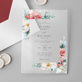 Invitaciones Acrílicas Boda de Navidad floral de invierno elegante