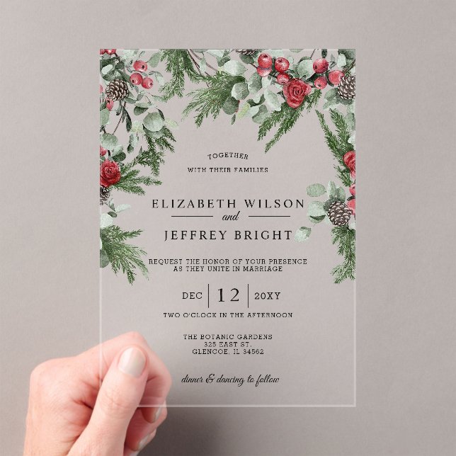 Invitaciones Acrílicas Boda de Navidades de invierno de Rustic Pine Berri (Insitu (portátil))