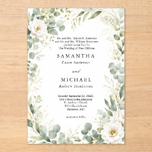 Invitaciones Acrílicas Boda de nombres de ambos padres floral blanco de e