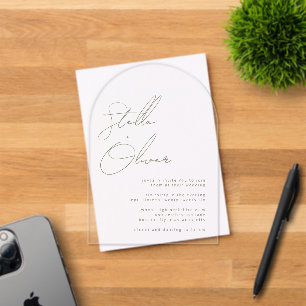 Invitaciones Acrílicas Boda de nombres de caligrafía verde sage moderna