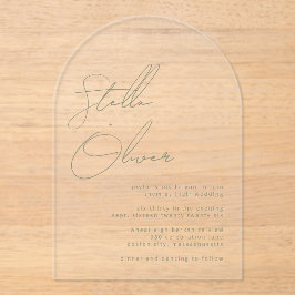 Invitaciones Acrílicas Boda de nombres de caligrafía verde sage moderna