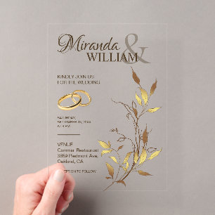 Invitaciones Acrílicas Boda de Oro Botánico de Lujo