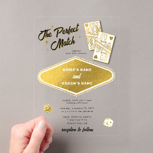 Invitaciones Acrílicas Boda de oro de destino perfecto en Las Vegas