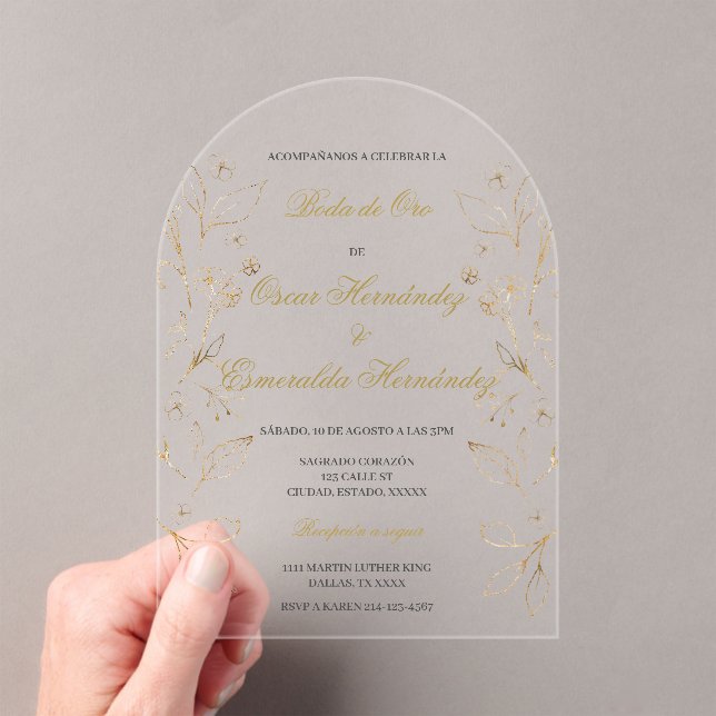 Invitaciones Acrílicas Boda de oro editable (Insitu (portátil))