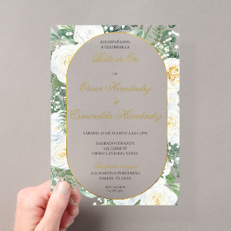 Invitaciones Acrílicas Boda de oro elegante editable