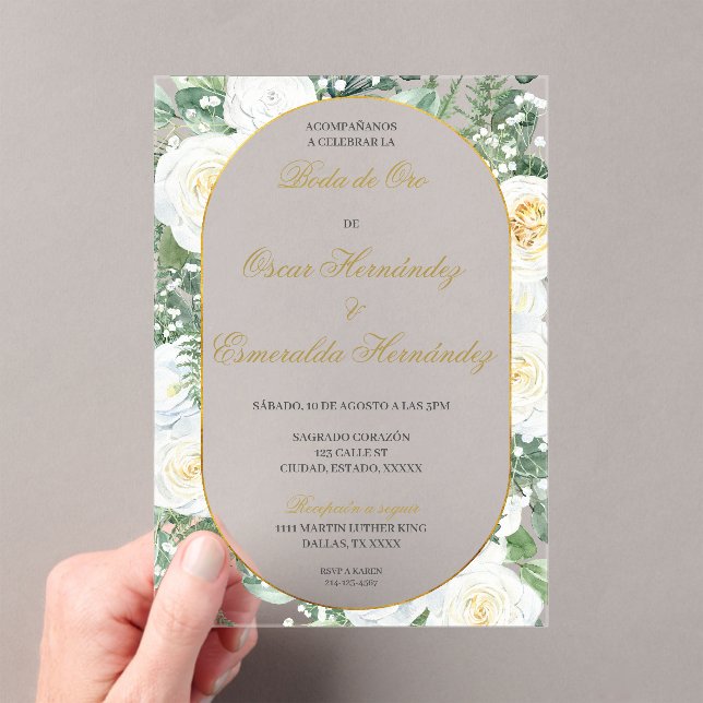 Invitaciones Acrílicas Boda de oro elegante editable (Insitu (portátil))