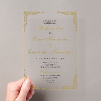 Invitaciones Acrílicas Boda de oro elegante editable
