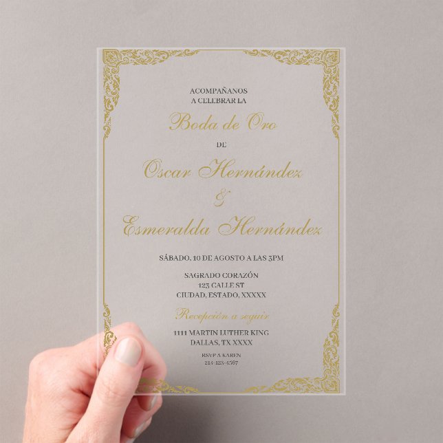 Invitaciones Acrílicas Boda de oro elegante editable (Insitu (portátil))
