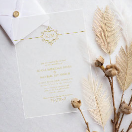 Invitaciones Acrílicas Boda de oro filigrí fina Transparente ID871