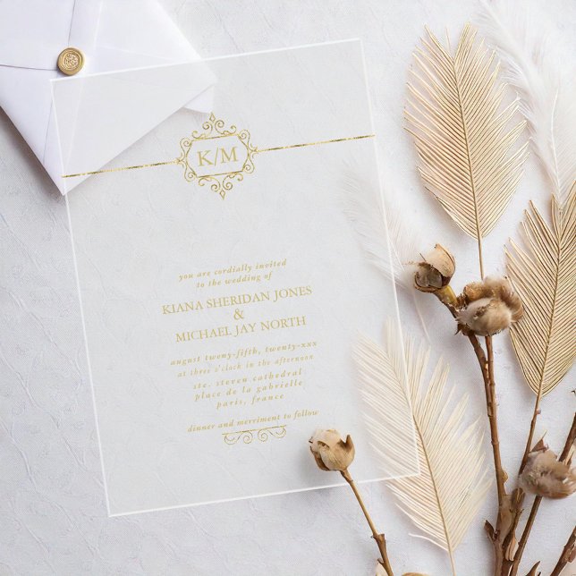 Invitaciones Acrílicas Boda de oro filigrí fina Transparente ID871 (Subido por el creador)