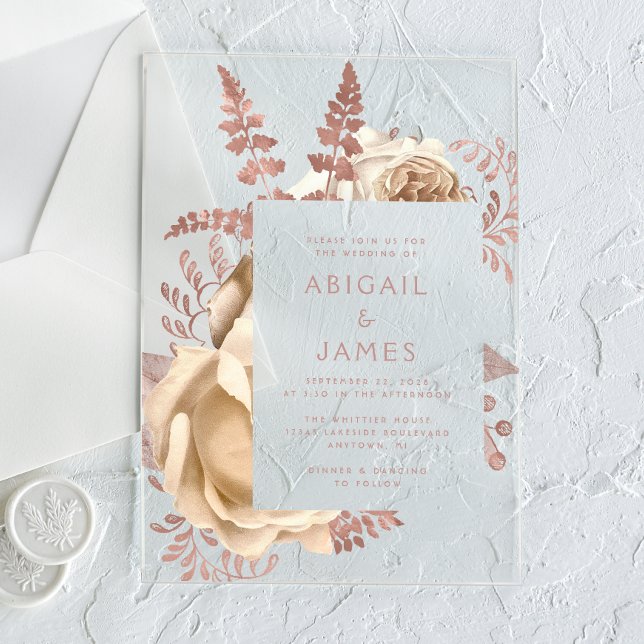 Invitaciones Acrílicas Boda de oro Floral Ivory Rosa (Subido por el creador)