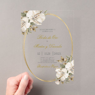 Invitaciones Acrílicas boda de oro rústica acrílico