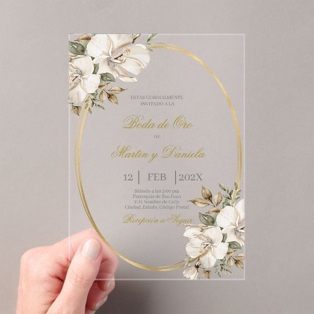 Invitaciones Acrílicas boda de oro rustica acrilico (Insitu (portátil))