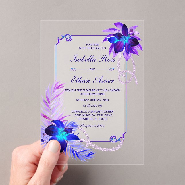 Invitaciones Acrílicas Boda de Orquídea Elegante (Insitu (portátil))