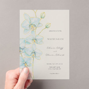 Invitaciones Acrílicas Boda de orquídeas azules suaves